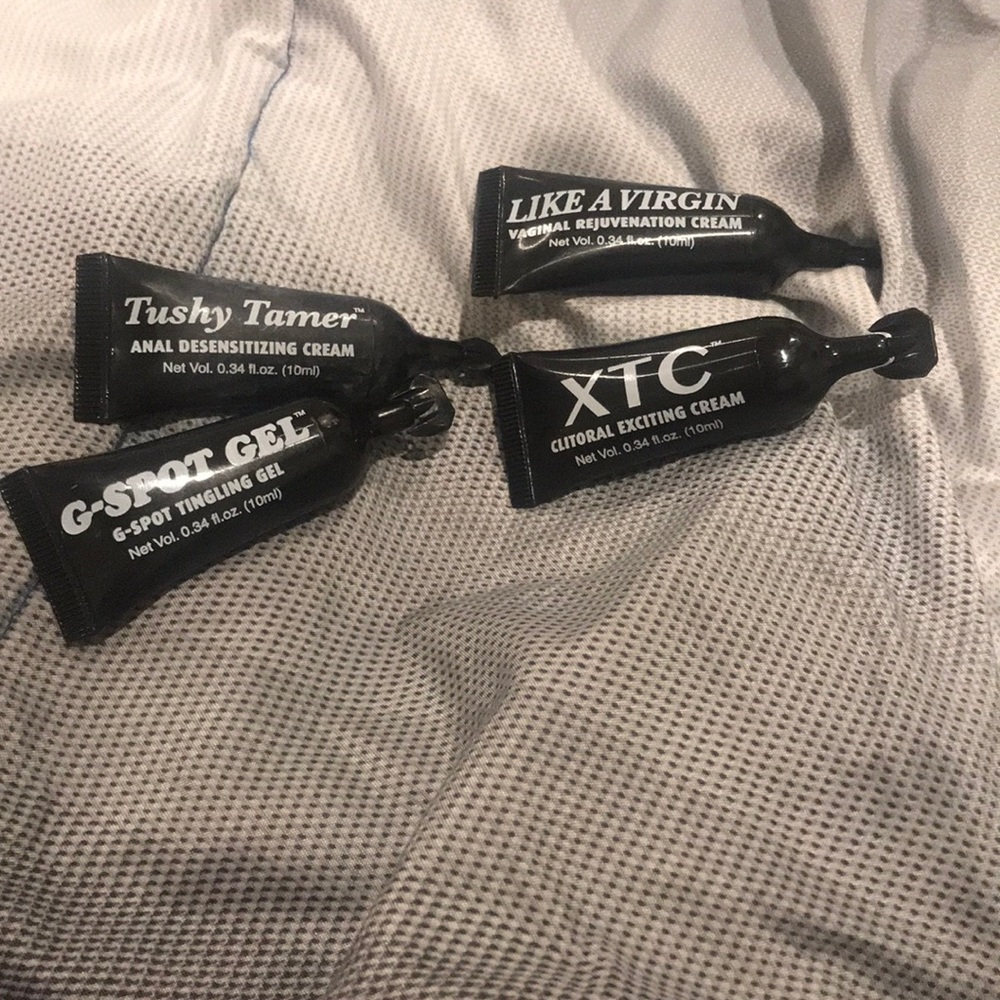 Tushy tamer, g-spot gel, like a virgin & xtc